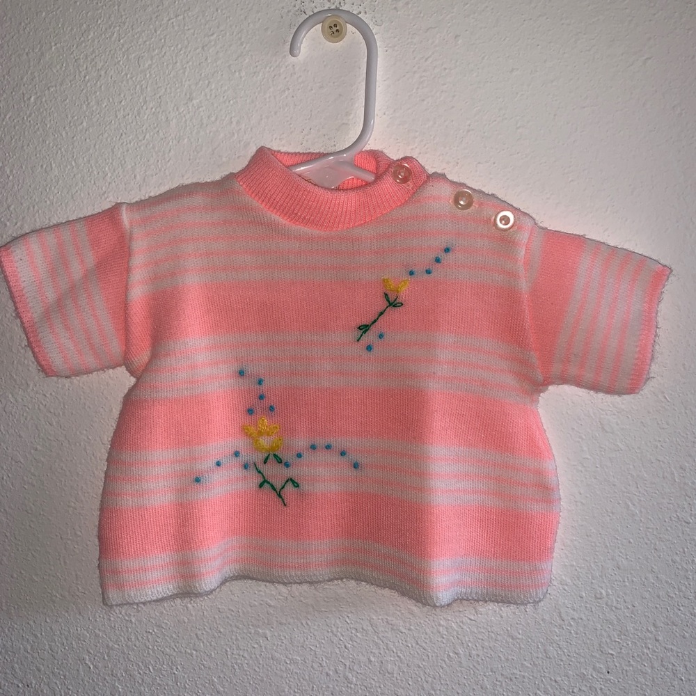 Vintage Novelty Knits pink stripe floral sweater